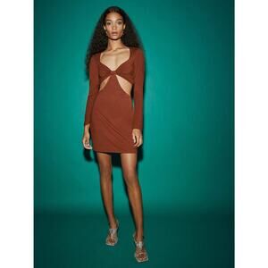 Reformation | NEW Hale Cutout Bodycon Long Sleeve Mini Dress Chestnut Vacation